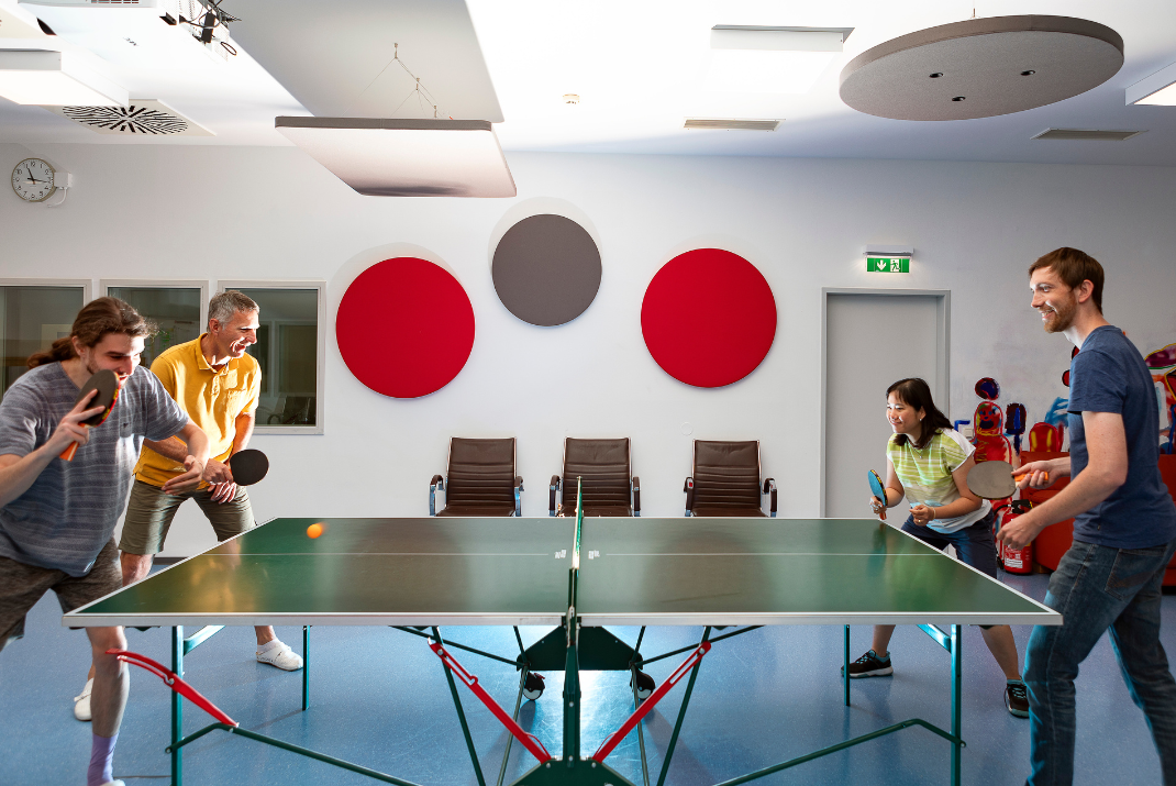 STRATEC employees playing table tennis in the Austrian STRATEC site