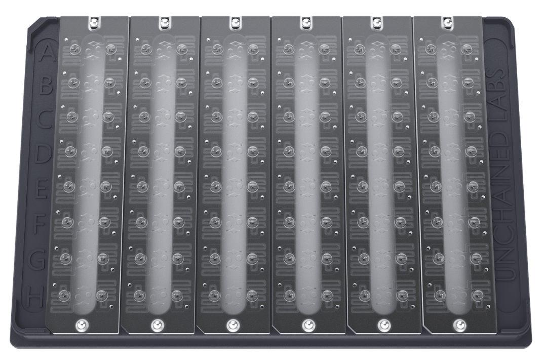 Close-up of the Lunatic platform of Unchained Labs for protein analysis at STRATEC